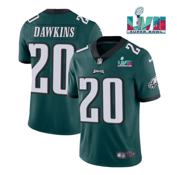 Men's Green Philadelphia Eagles #20 Brian Dawkins Super Bowl LVII Patch Vapor Untouchable Limited Stitched Jersey